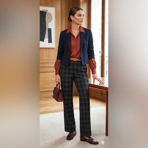 Cabi 3972 Dark Navy Blue Plaid Trouser Pants Size 10 Career Professional Chic